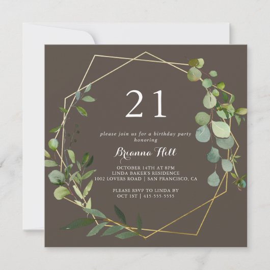 Geometrisch Goud Bruin Groen 21ste Verjaardagsfees Kaart (Voorkant)