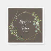 Geometrisch Goud Bruin Groen Eucalyptus Huwelijk Servet (Voorkant)
