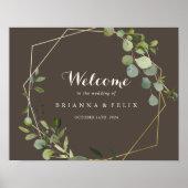 Geometrisch Goud Bruin Groen Huwelijk Welkomstbord Poster (Voorkant)