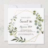 Geometrisch Goud Bruin Sweet 16 Verjaardagsfeest Kaart (Voorkant)