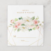 Geometrisch goud en blozen bloemenbruiloft plaatskaartje (Buitenkant ongevouwen)