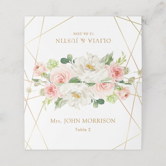 Geometrisch goud en blush bloemenbruiloftskaart plaatskaartje (Buitenkant ongevouwen)