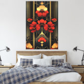 Geometrisch goud en rode bloemen deco canvas afdruk (Insitu (Slaapkamer))