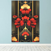 Geometrisch goud en rode bloemen deco canvas afdruk (Insitu (Houten vloer))