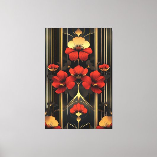 Geometrisch goud en rode bloemen deco canvas afdruk (Voorkant)