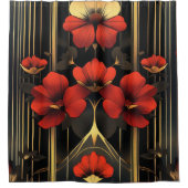 Geometrisch goud en rode bloemen deco douchegordijn (Voorkant)