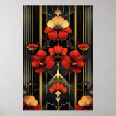 Geometrisch goud en rode bloemen deco poster (Voorkant)