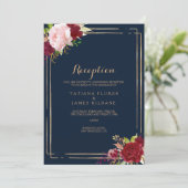 Geometrisch Goud en Rood Bruiloft Receptie Kaart (Staand voorkant)