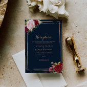 Geometrisch Goud en Rood Bruiloft Receptie Kaart