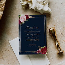 Geometrisch Goud en Rood Bruiloft Receptie Kaart