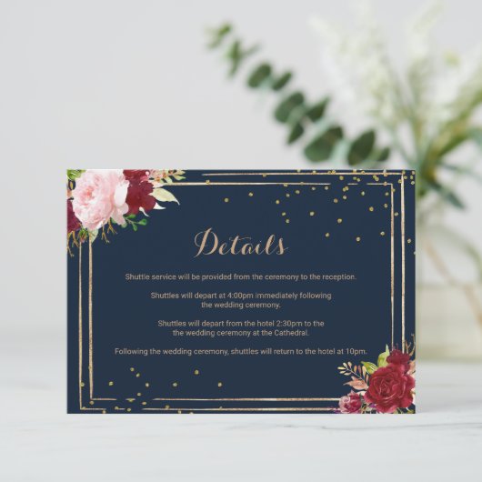 Geometrisch Goud en Rood Huwelijksdetails Tussenvo Kaart (Staand voorkant)