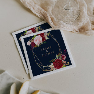 Geometrisch Goud en Rood Tropisch Bruiloft Servet