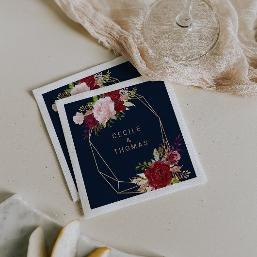 Geometrisch Goud en Rood Tropisch Bruiloft Servet