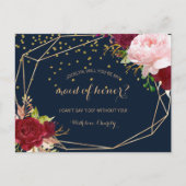 Geometrisch Goud en Rood Tropisch Maid of Honor Uitnodiging Briefkaart (Voorkant)