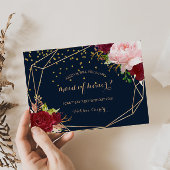 Geometrisch Goud en Rood Tropisch Maid of Honor Uitnodiging Briefkaart