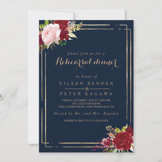 Geometrisch Goud en Rood Tropisch Repetitie Diner Kaart (Voorkant)