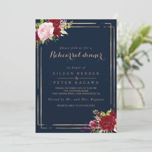 Geometrisch Goud en Rood Tropisch Repetitie Diner Kaart (Staand voorkant)