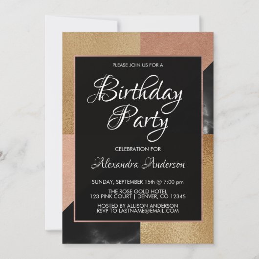 Geometrisch Goud en Roos Goud Marmeren Verjaardags Kaart (Voorkant)