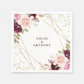 Geometrisch Goud Glitter Bourgogne Bloemenbruiloft Servet (Voorkant)