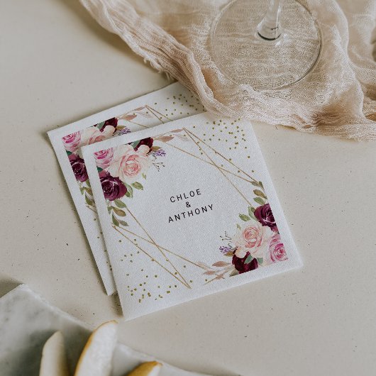 Geometrisch Goud Glitter Bourgogne Bloemenbruiloft Servet