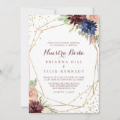 Geometrisch goud Glitter Floral Nuestra Boda Weddi Kaart (Voorkant)