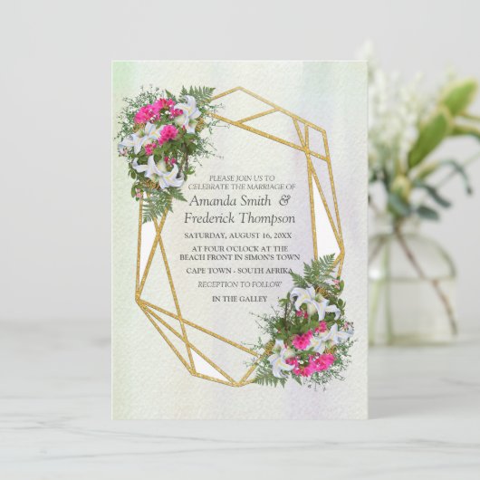 Geometrisch goud Glitter Flower Bouquet Theme Kaart (Staand voorkant)