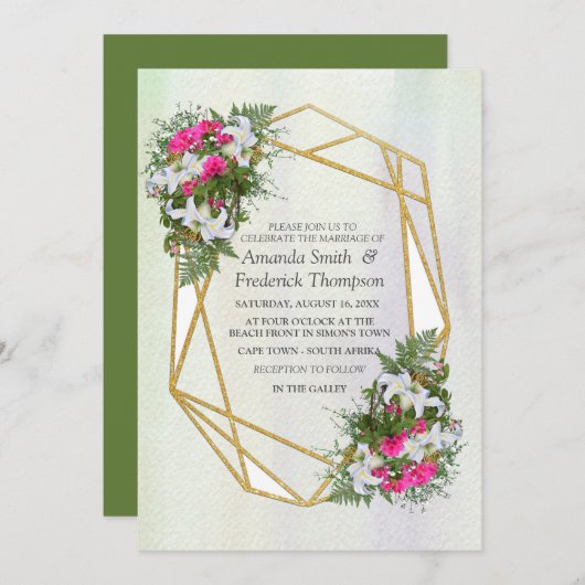 Geometrisch goud Glitter Flower Bouquet Theme Kaart (Voorkant / Achterkant)