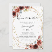 Geometrisch Goud Glitter Lente Bloemen Quinceañera Kaart (Voorkant)
