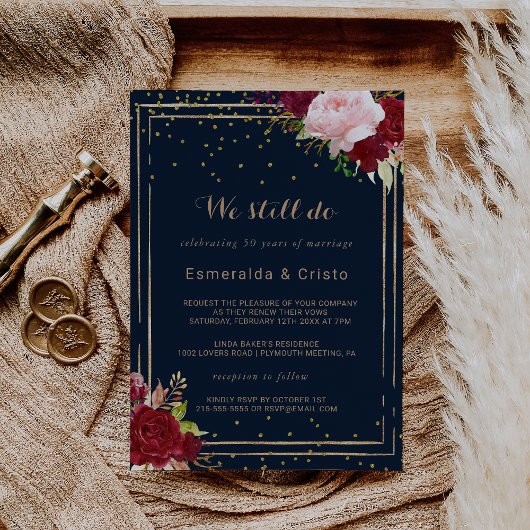 Geometrisch goud Glitter Red Tropical Vow Renewal Kaart