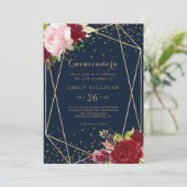 Geometrisch Goud Glitter Rood Quinceañera Kaart (Staand voorkant)