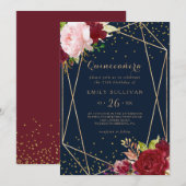Geometrisch Goud Glitter Rood Quinceañera Kaart (Voorkant / Achterkant)