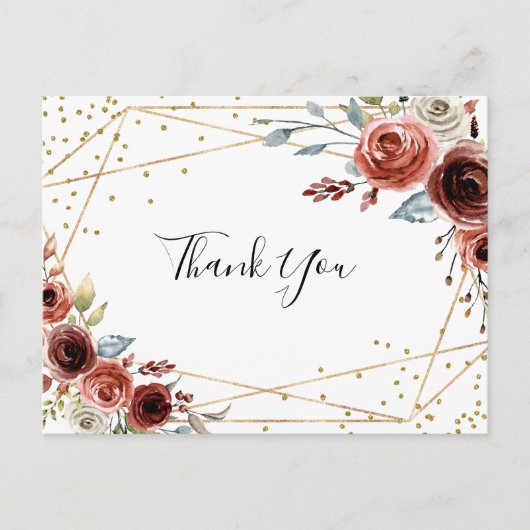 Geometrisch goud Glitter Spring Floral Dank u Briefkaart (Voorkant)