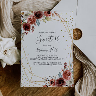 Geometrisch Goud Glitter Sweet 16 Verjaardagsfeest Kaart