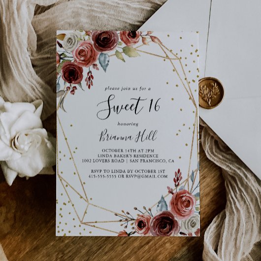 Geometrisch Goud Glitter Sweet 16 Verjaardagsfeest Kaart