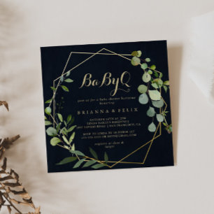 Geometrisch Goud Groen BabyQ Baby shower Barbecue Kaart