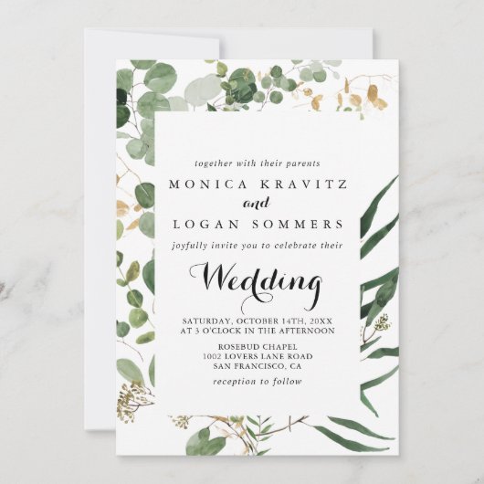 Geometrisch Goud Groen Bladerdak Voor & Achterbrui Kaart (Voorkant)