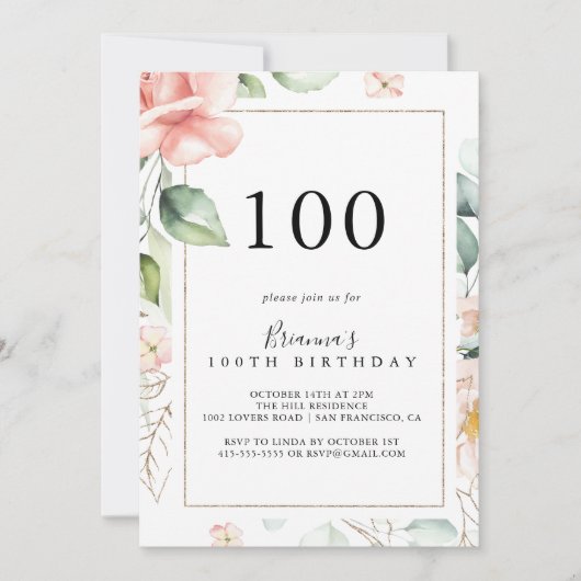 Geometrisch Goud Groen Bladgroen 100e Verjaardagsf Kaart (Voorkant)