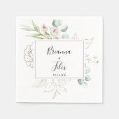 Geometrisch Goud Groen Bladgroen Bloemen Bruiloft  Servet (Voorkant)