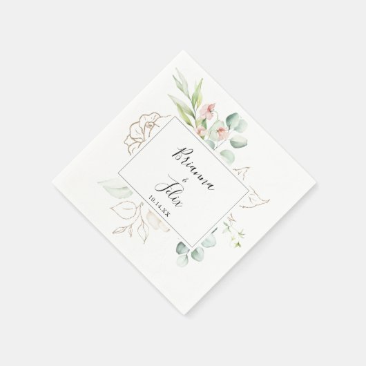 Geometrisch Goud Groen Bladgroen Bloemen Bruiloft Servet (Hoek)