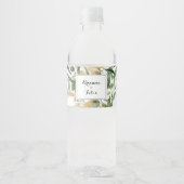 Geometrisch Goud Groen Bladgroen Bruiloft Waterfles Etiket (Voorkant)