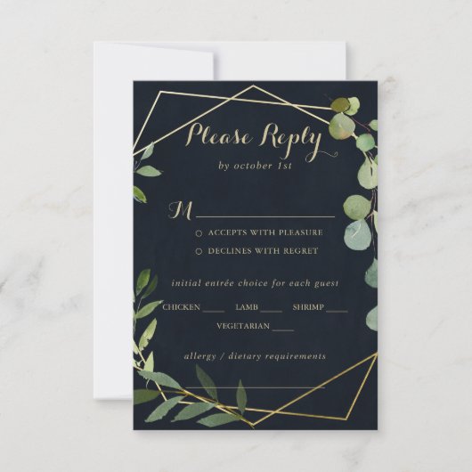 Geometrisch Goud Groen Blauw Bruiloft Menu Keuze R (Voorkant)