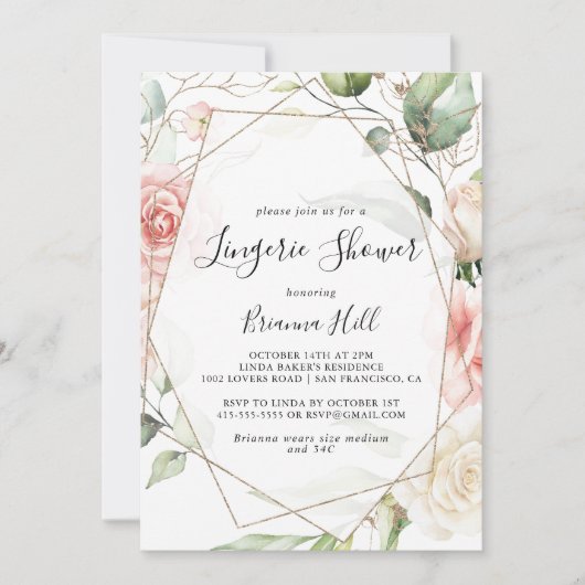 Geometrisch Goud Groen Bruids Lingerie Douche Kaart (Voorkant)