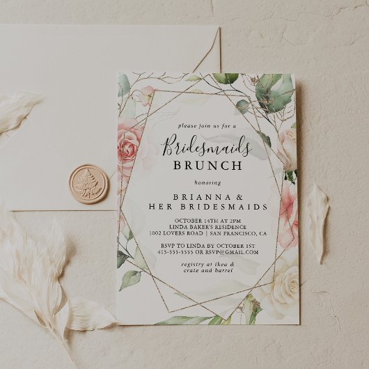 Geometrisch Goud Groen Bruidsmeisjes Brunch Douche Kaart