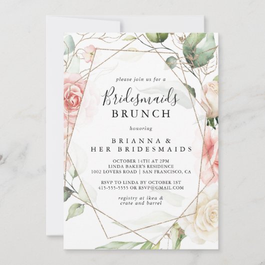 Geometrisch Goud Groen Bruidsmeisjes Brunch Douche Kaart (Voorkant)