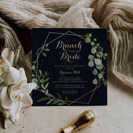 Geometrisch Goud Groen Brunch met de Bruiddouche Kaart