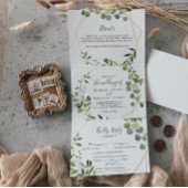 Geometrisch Goud Groen Eucalyptus Bruiloft Drieluik Uitnodiging