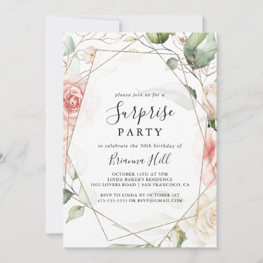 Geometrisch Goud Groen Foliage Bloemen Verrassings Kaart (Voorkant)