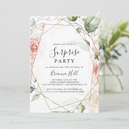 Geometrisch Goud Groen Foliage Bloemen Verrassings Kaart (Staand voorkant)