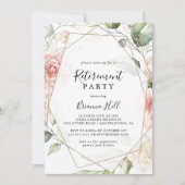 Geometrisch Goud Groen Foliage Pensioen Partij Kaart (Voorkant)