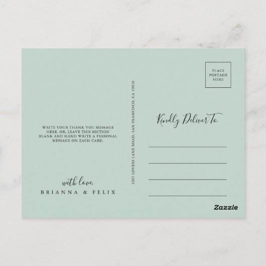 Geometrisch goud groen gebladerte bloemen dank u briefkaart (Achterkant)